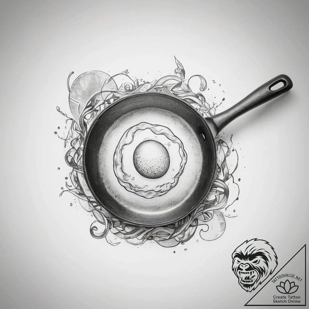 Tattoo sketch frying pan with an egg - tattoo sketch (№1757537310_0, 10.09.2025 20:48) — tattoovalue.net