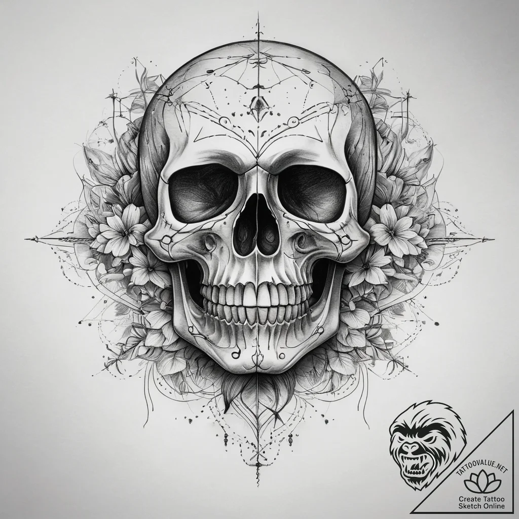 Tattoo sketch узор в виде черепа со звездами,... - tattoo sketch (№1757537849_0, 10.09.2025 20:57) — tattoovalue.net