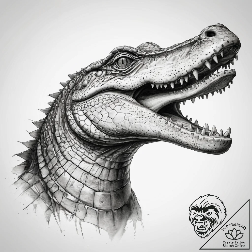 Tattoo sketch crocodile - tattoo sketch (№1757538048_0, 10.09.2025 21:00) — tattoovalue.net