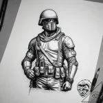 Tattoo sketch soldier with a document, ink il… – tattoo sketch (№1757538634_0, 10.09.2025 21:10) — tattoovalue.net