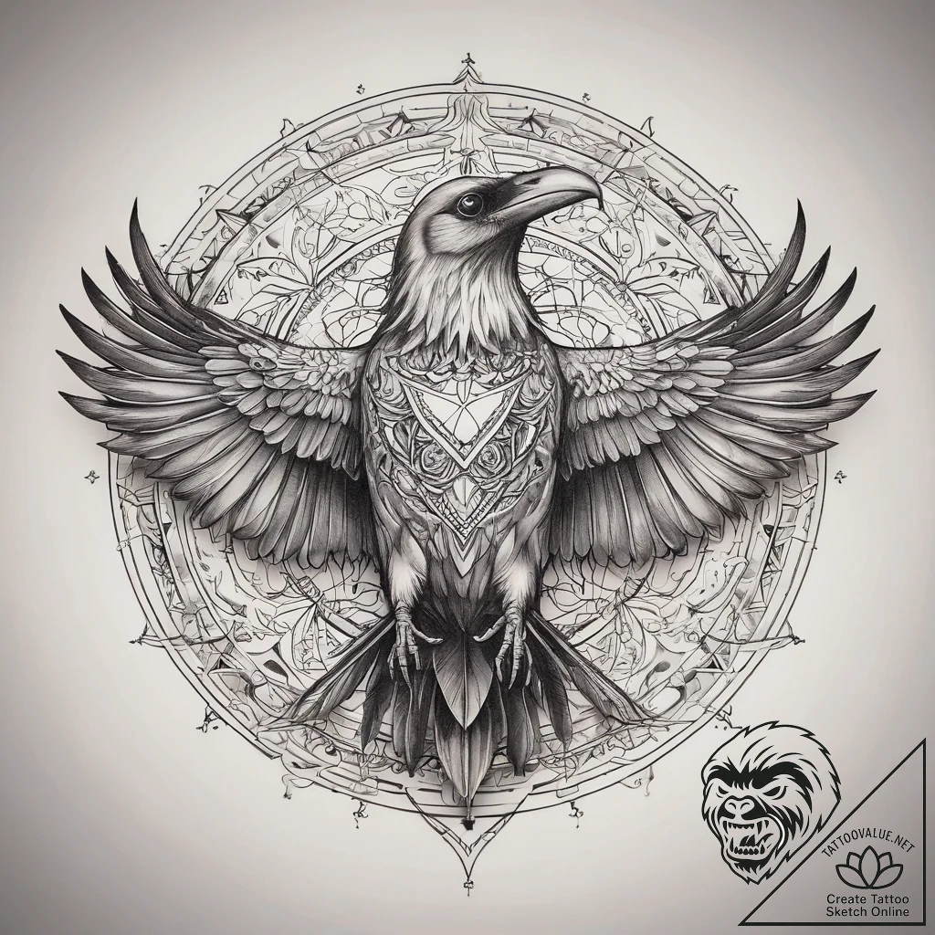 Tattoo sketch a raven with a scroll, tattoo f... - tattoo sketch (№1757539413_0, 10.09.2025 21:23) — tattoovalue.net