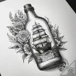 Tattoo sketch old bottle with a ship, concept… – tattoo sketch (№1757541164_0, 10.09.2025 21:52) — tattoovalue.net