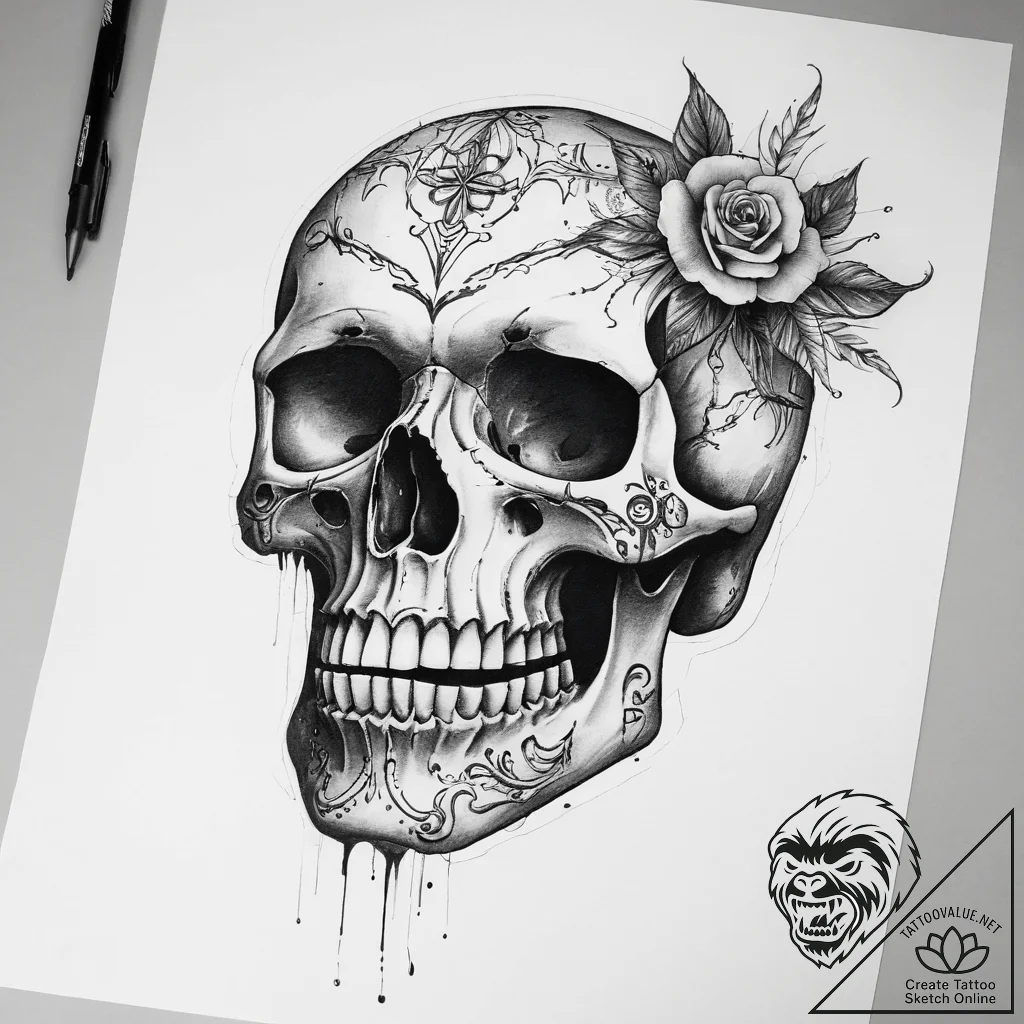 Tattoo sketch skull - tattoo sketch (№1757542729_0, 10.09.2025 22:18) — tattoovalue.net