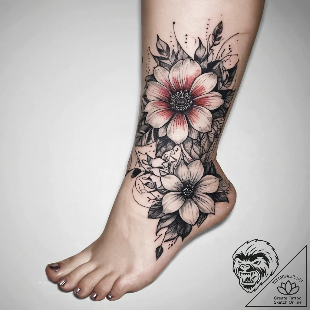 Tattoo sketch sensual ankle with a flower, ta... - tattoo sketch (№1757542921_0, 10.09.2025 22:22) — tattoovalue.net
