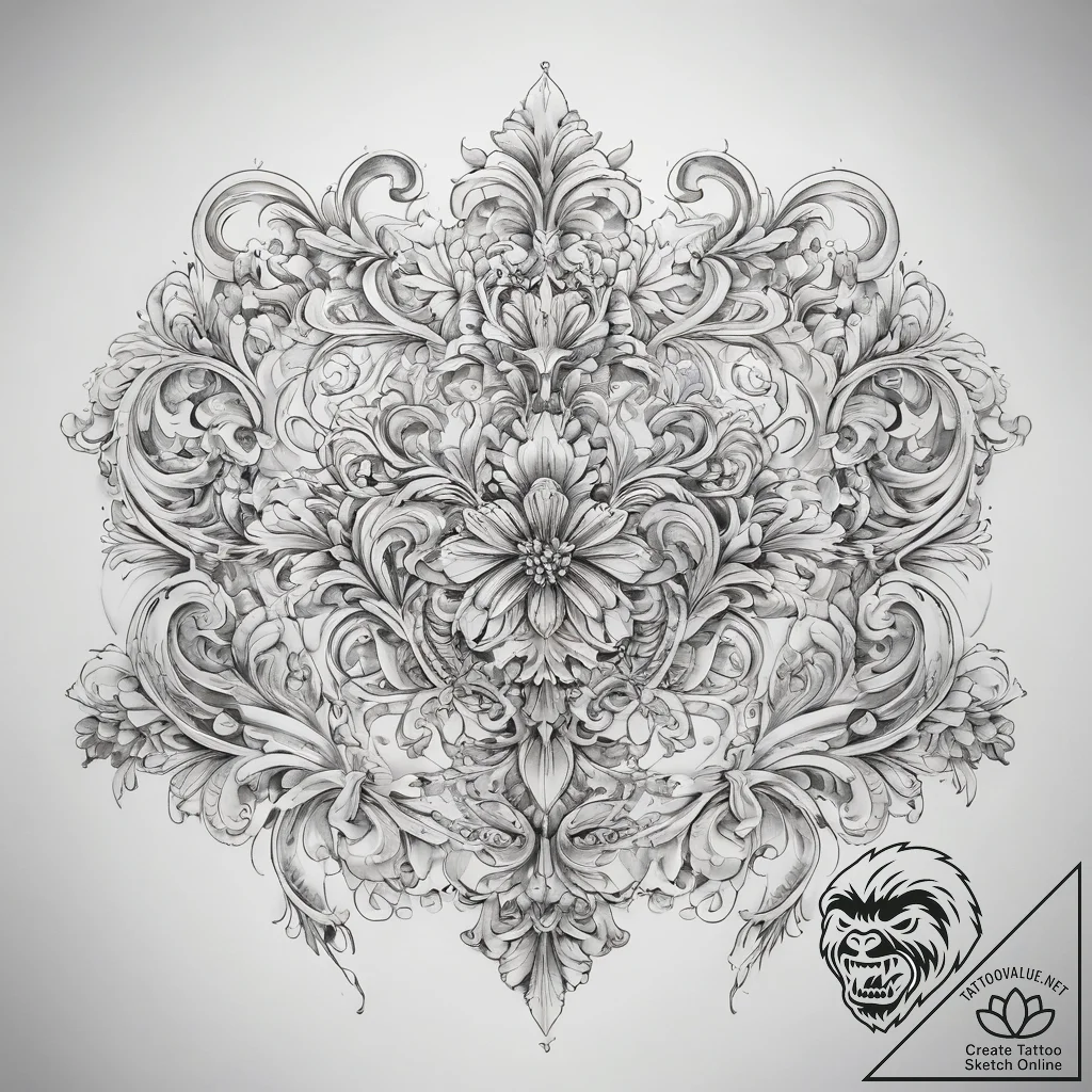 Tattoo sketch узор в стиле рококо - tattoo sketch (№1757543315_0, 10.09.2025 22:28) — tattoovalue.net