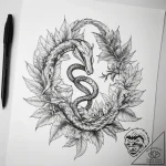 Tattoo sketch leaves with a snake – tattoo sketch (№1757550552_0, 11.09.2025 00:29) — tattoovalue.net