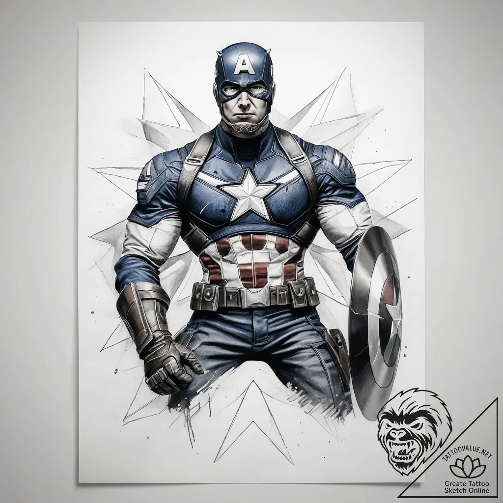 Tattoo sketch captain america star - tattoo sketch (№1757550749_0, 11.09.2025 00:32) — tattoovalue.net