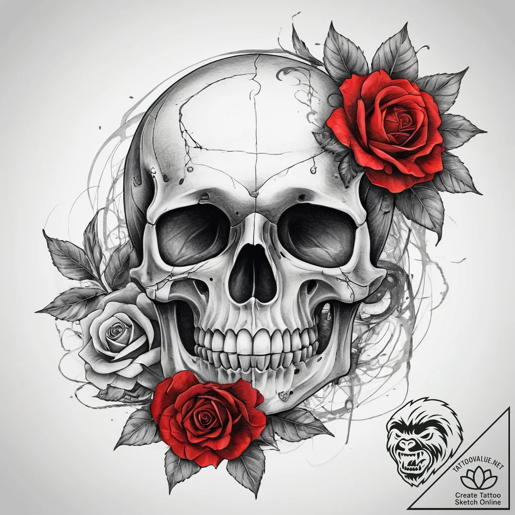 Tattoo sketch узор в виде черепа с розами, ar... - tattoo sketch (№1757551142_0, 11.09.2025 00:39) — tattoovalue.net