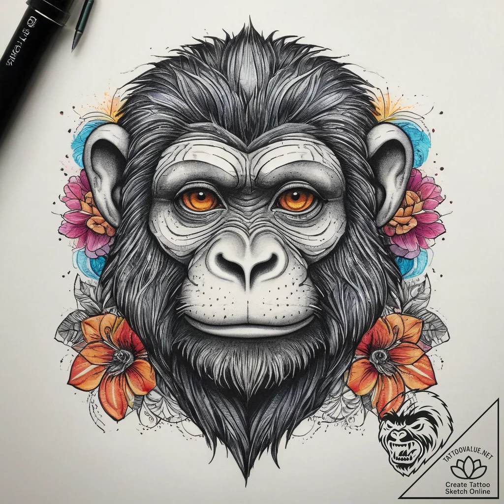 Tattoo sketch monkey, tattoo flash sheet desi... - tattoo sketch (№1757552116_0, 11.09.2025 00:55) — tattoovalue.net
