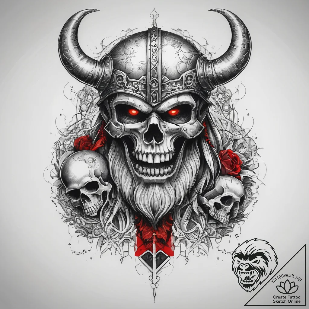 Tattoo sketch viking with a skull, concept ar... - tattoo sketch (№1757555624_0, 11.09.2025 01:53) — tattoovalue.net