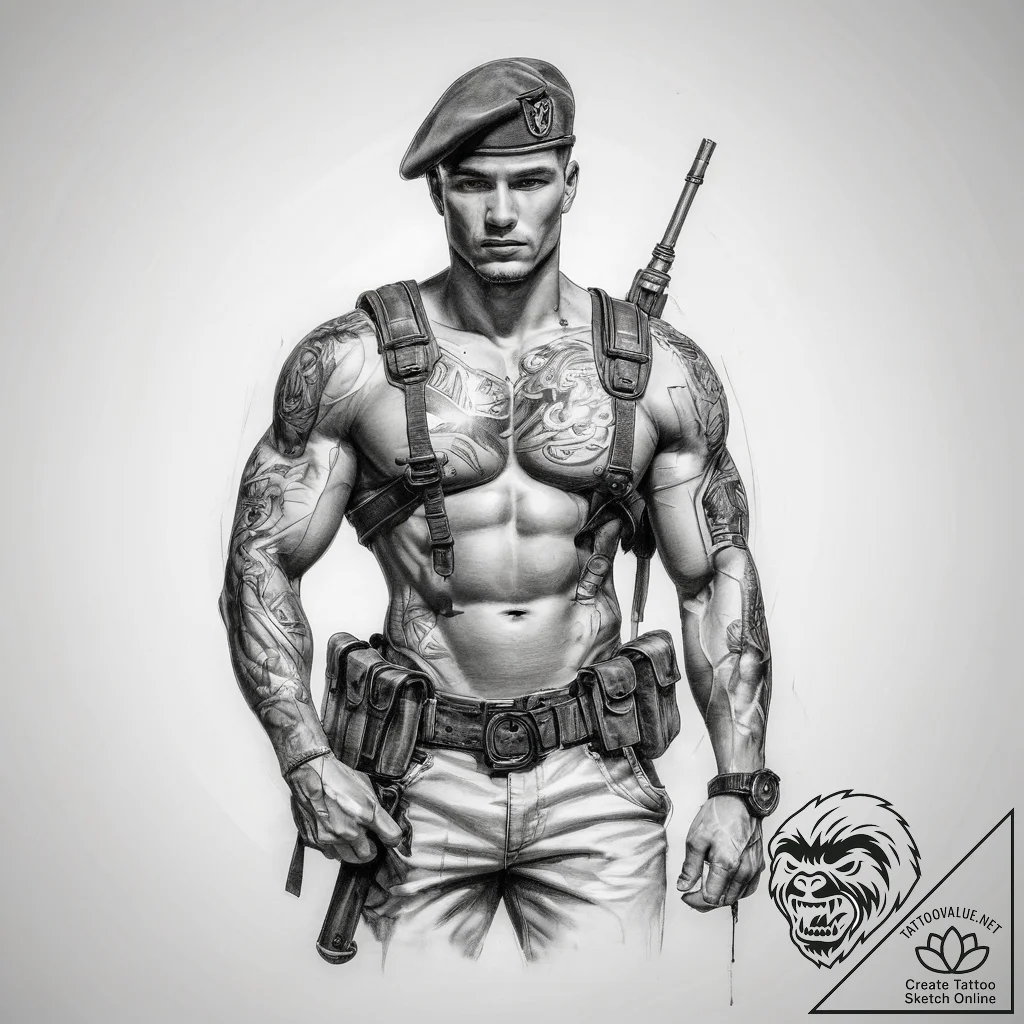 Tattoo sketch soldier with a lock - tattoo sketch (№1757556012_0, 11.09.2025 02:00) — tattoovalue.net