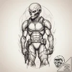 Tattoo sketch soldier with an alien, tattoo d… – tattoo sketch (№1757556205_0, 11.09.2025 02:03) — tattoovalue.net