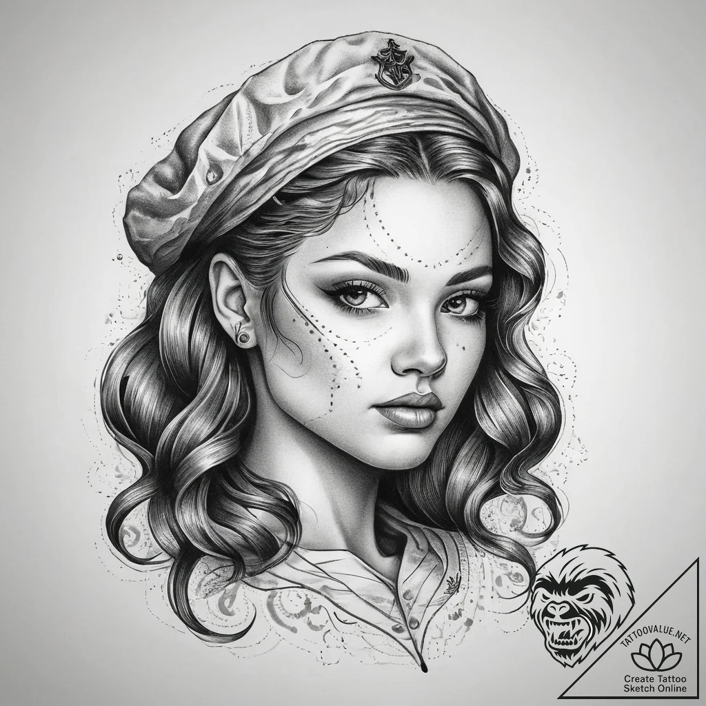 Tattoo sketch portrait of a girl, concept art... - tattoo sketch (№1757557377_0, 11.09.2025 02:22) — tattoovalue.net