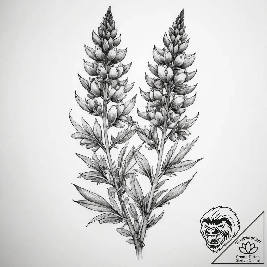 Tattoo sketch lupine - tattoo sketch (№1757558158_0, 11.09.2025 02:35) — tattoovalue.net