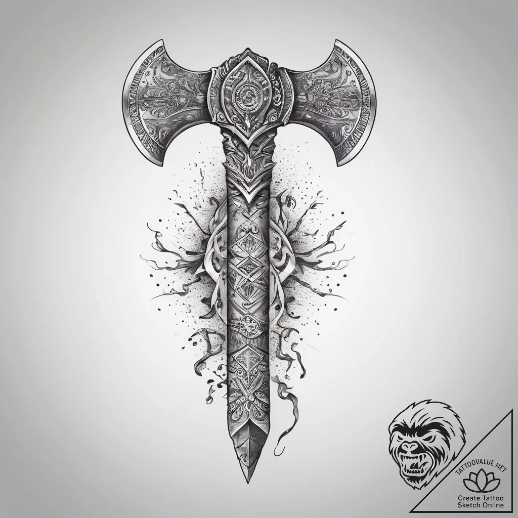 Tattoo sketch perun's axe with a lightning bo... - tattoo sketch (№1757558543_0, 11.09.2025 02:42) — tattoovalue.net