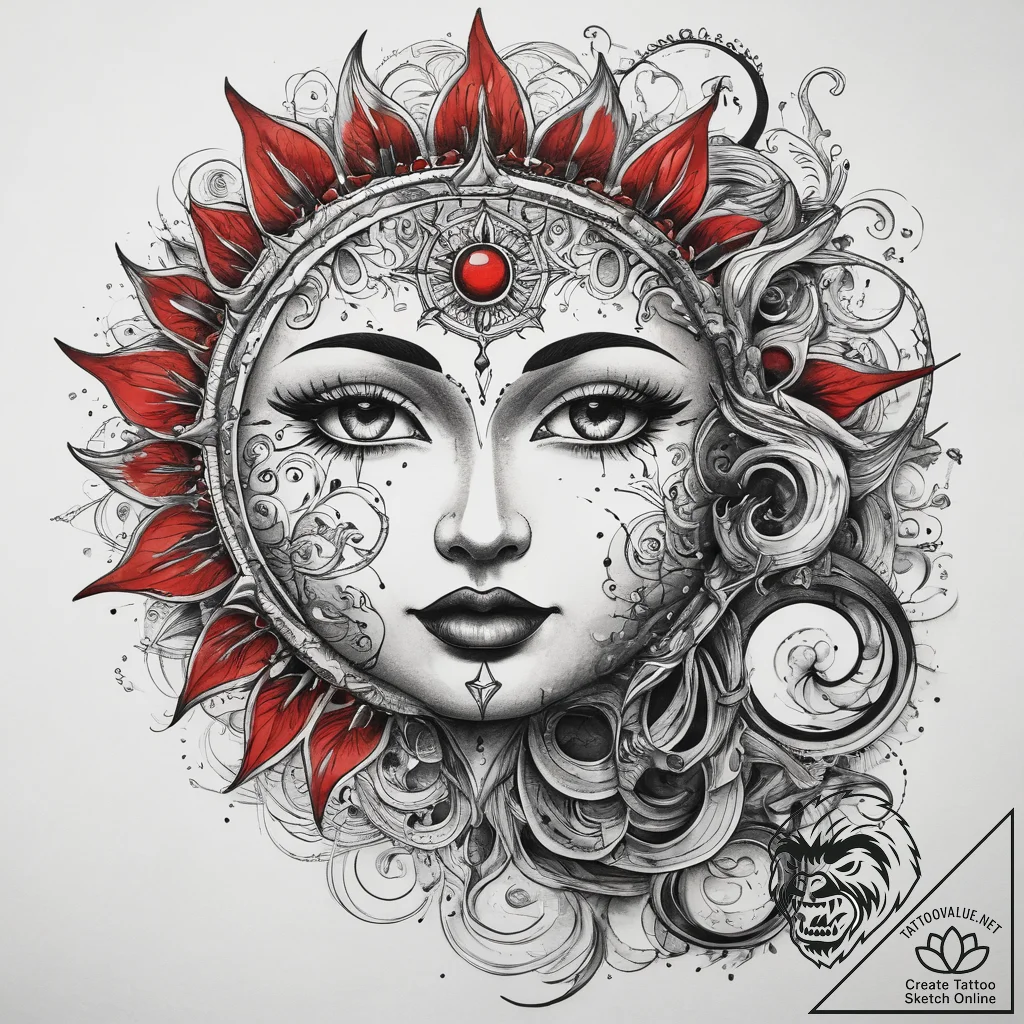 Tattoo sketch sun and moon united, ink illust... - tattoo sketch (№1757558932_0, 11.09.2025 02:48) — tattoovalue.net