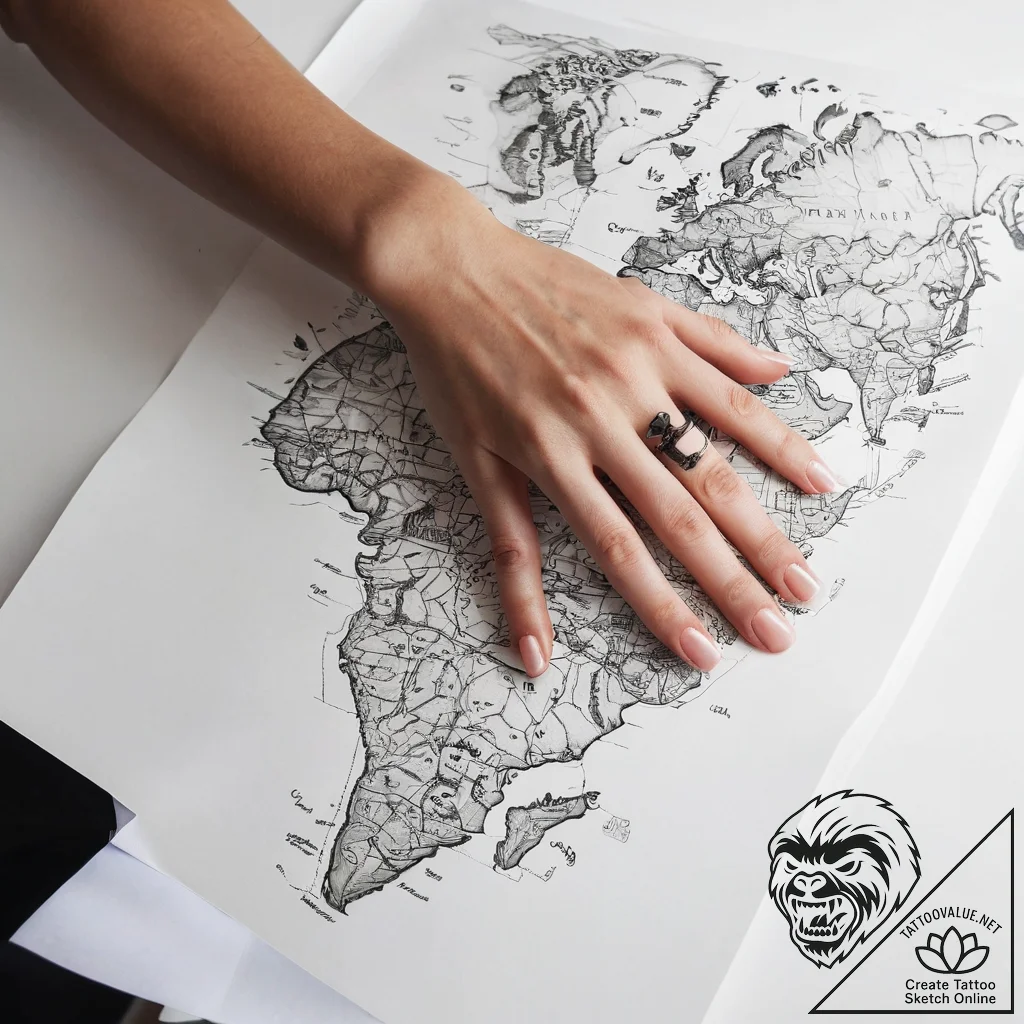 Tattoo sketch hands with a map - tattoo sketch (№1757560295_0, 11.09.2025 03:11) — tattoovalue.net