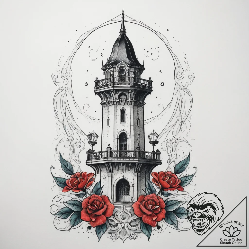 Tattoo sketch tower, concept art for tattoo,... - tattoo sketch (№1757560685_0, 11.09.2025 03:18) — tattoovalue.net