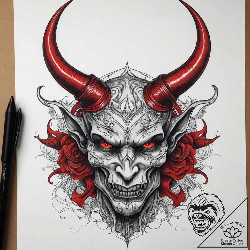 Tattoo sketch demon horns, artistic tattoo sk... - tattoo sketch (№1757562051_0, 11.09.2025 03:40) — tattoovalue.net