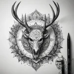 Tattoo sketch algiz rune with antlers and a p… – tattoo sketch (№1757562832_0, 11.09.2025 03:53) — tattoovalue.net