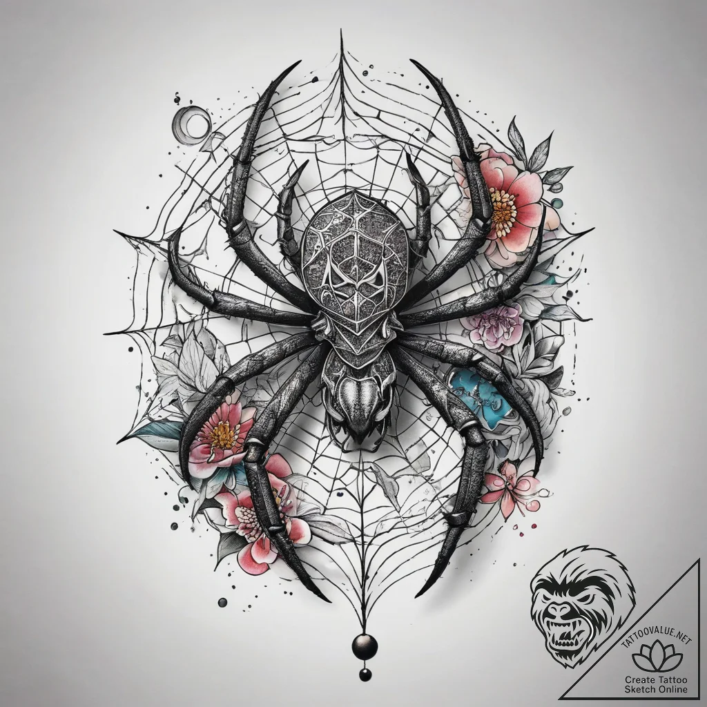 Tattoo sketch a spider with a web, concept ar... - tattoo sketch (№1757563028_0, 11.09.2025 03:57) — tattoovalue.net
