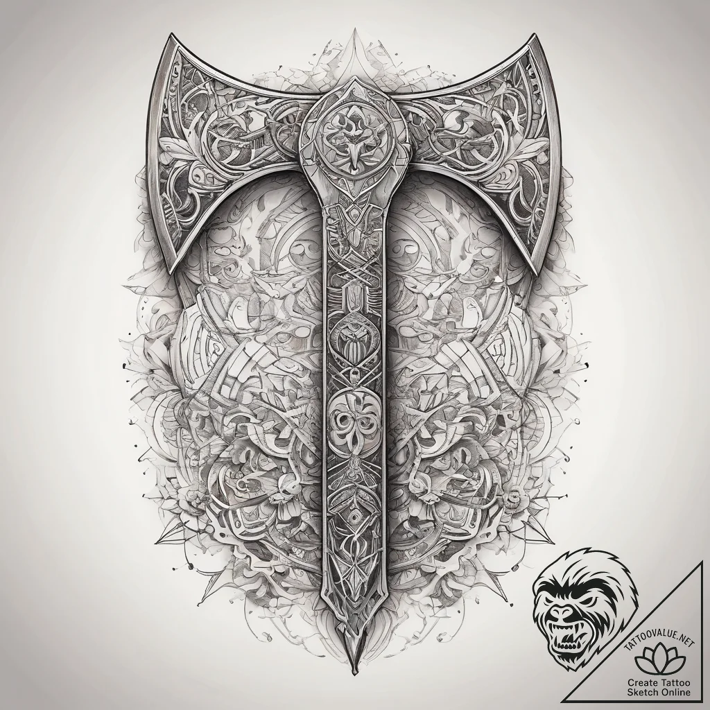 Tattoo sketch viking axe with runes, ink illu... - tattoo sketch (№1757563419_0, 11.09.2025 04:03) — tattoovalue.net