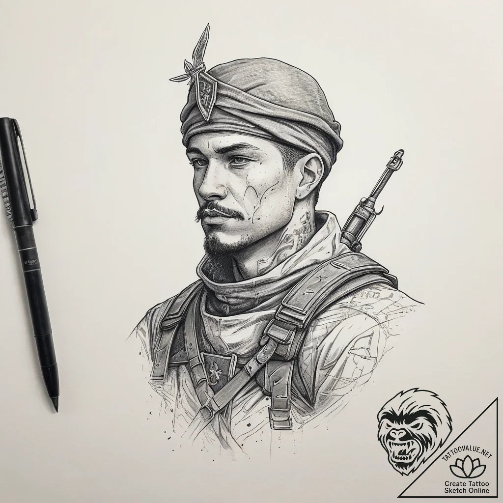 Tattoo sketch soldier with a prophet, tattoo... - tattoo sketch (№1757564005_0, 11.09.2025 04:13) — tattoovalue.net