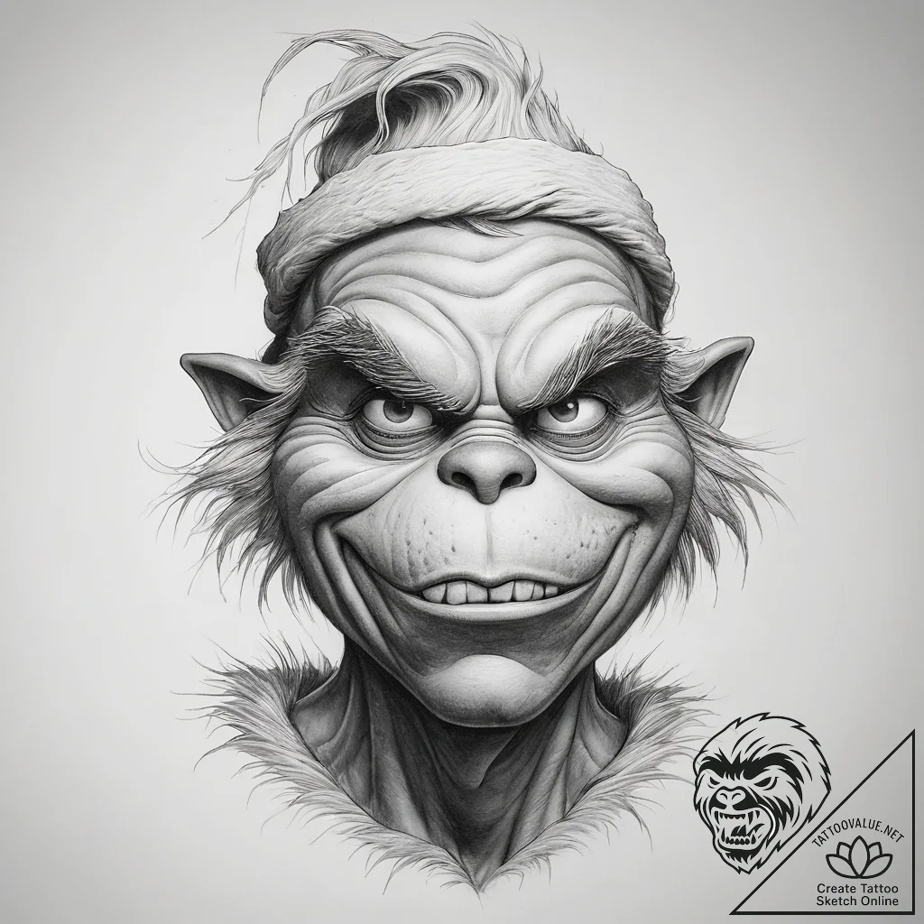 Tattoo sketch the grinch with a foot, artisti... - tattoo sketch (№1757564394_0, 11.09.2025 04:19) — tattoovalue.net