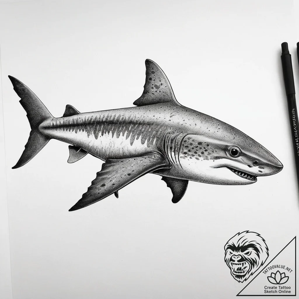 Tattoo sketch zebra shark, ink illustration f... - tattoo sketch (№1757564589_0, 11.09.2025 04:23) — tattoovalue.net
