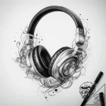 Tattoo sketch headphones with music – tattoo sketch (№1757565955_0, 11.09.2025 04:45) — tattoovalue.net