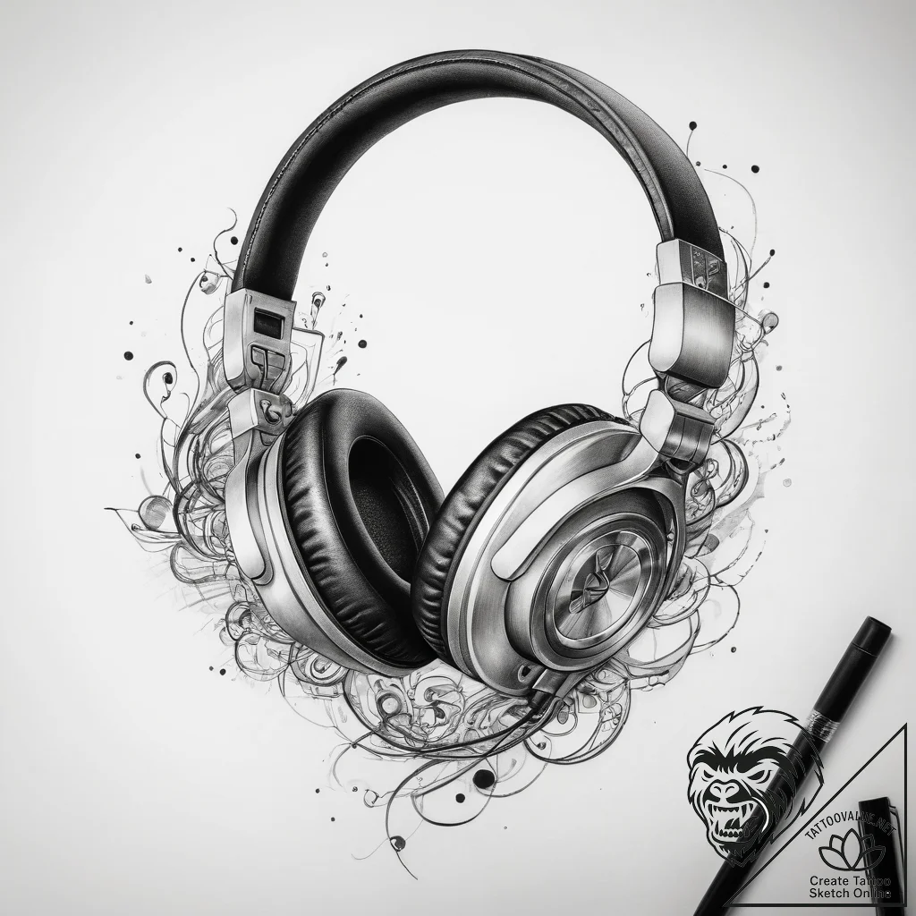 Tattoo sketch headphones with music - tattoo sketch (№1757565955_0, 11.09.2025 04:45) — tattoovalue.net