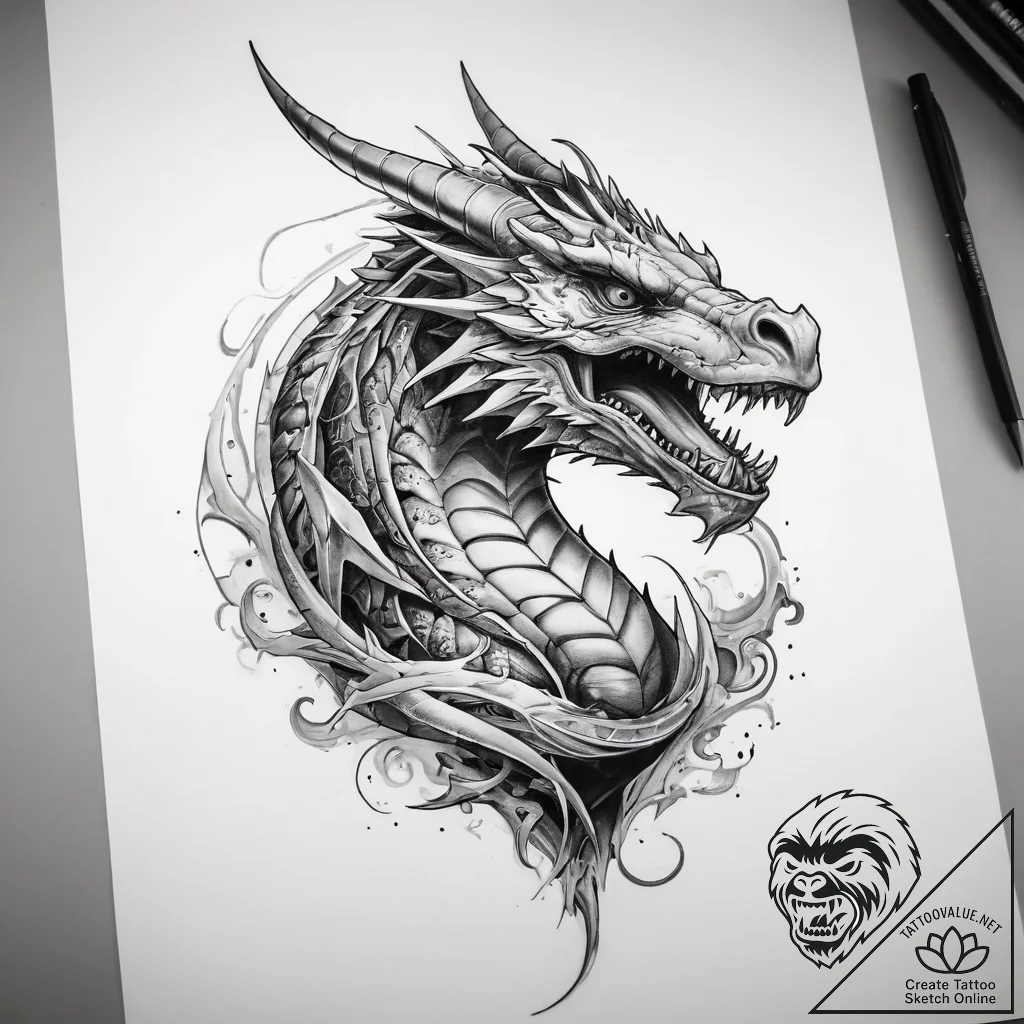 Tattoo sketch wyvern - tattoo sketch (№1757569259_0, 11.09.2025 05:40) — tattoovalue.net