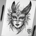Tattoo sketch masquerade mask with feathers,… – tattoo sketch (№1757569646_0, 11.09.2025 05:47) — tattoovalue.net