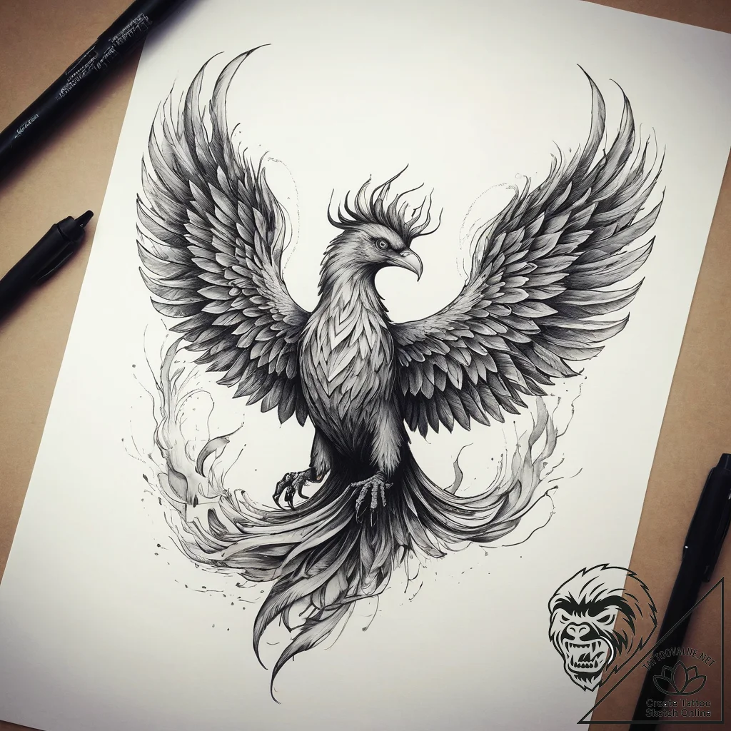 Tattoo sketch phoenix rider, concept art for... - tattoo sketch (№1757570037_0, 11.09.2025 05:53) — tattoovalue.net