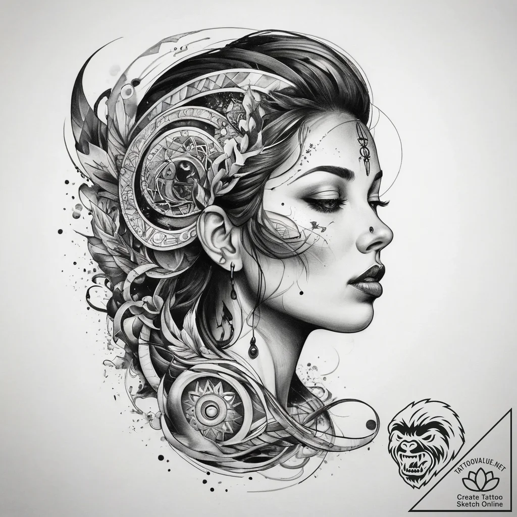 Tattoo sketch cosmic soul - tattoo sketch (№1757572569_0, 11.09.2025 06:36) — tattoovalue.net