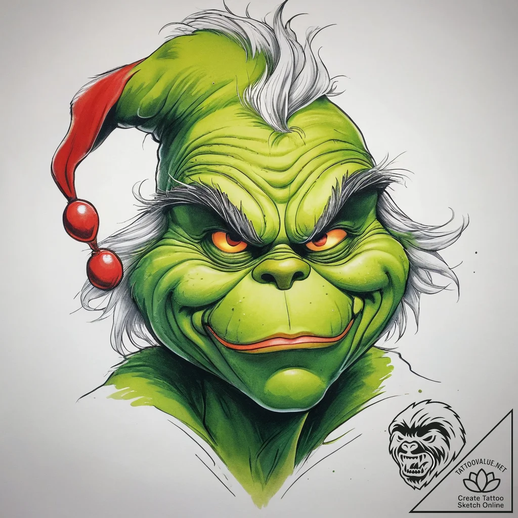 Tattoo sketch the grinch with a horn, tattoo... - tattoo sketch (№1757573344_0, 11.09.2025 06:49) — tattoovalue.net