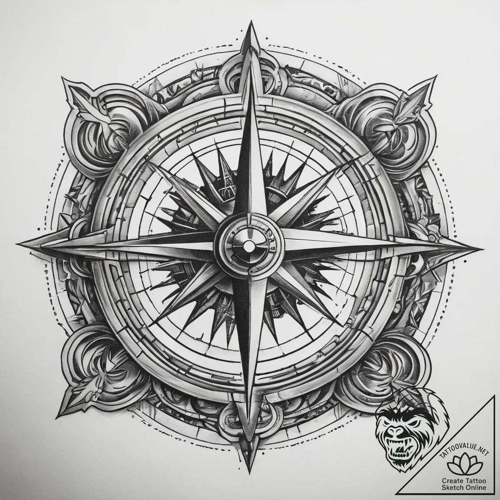 Tattoo sketch compass, tattoo flash sheet des... - tattoo sketch (№1757576260_0, 11.09.2025 07:37) — tattoovalue.net