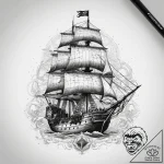 Tattoo sketch vasco da gama with a ship, ink… – tattoo sketch (№1757578201_0, 11.09.2025 08:10) — tattoovalue.net