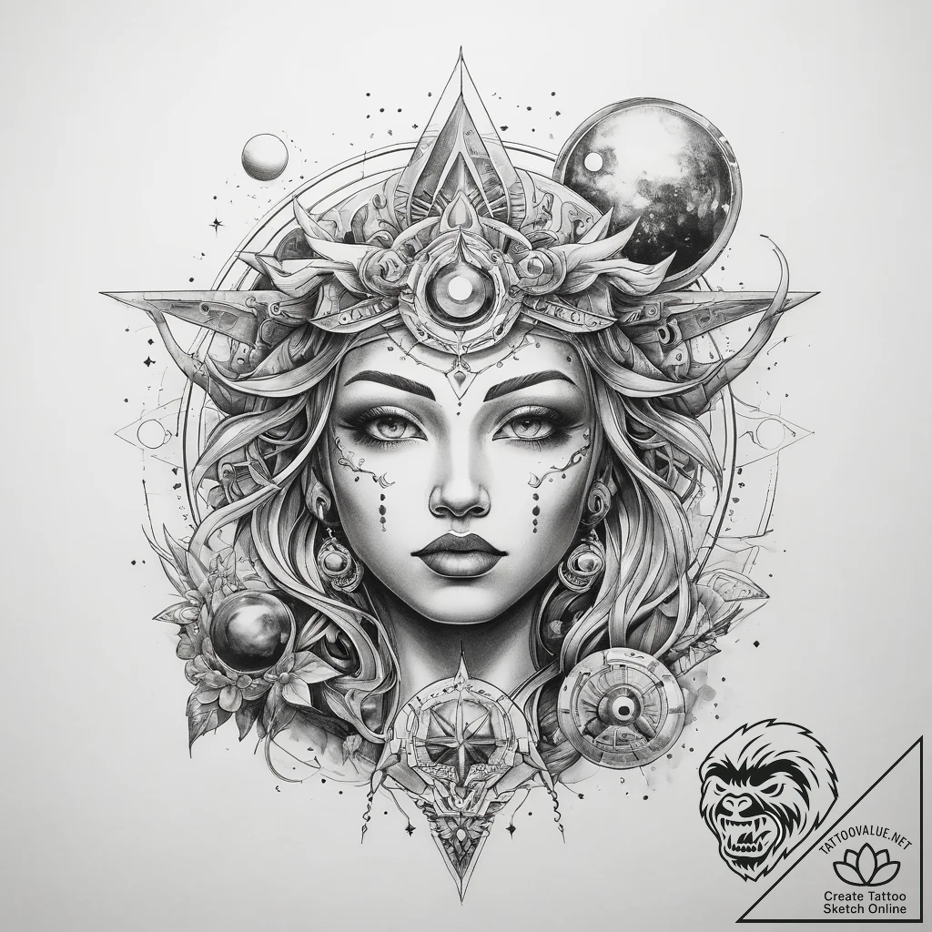 Tattoo sketch cosmic myth - tattoo sketch (№1757578786_0, 11.09.2025 08:19) — tattoovalue.net