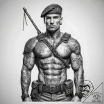 Tattoo sketch soldier with a chain, concept a… – tattoo sketch (№1757579366_0, 11.09.2025 08:29) — tattoovalue.net