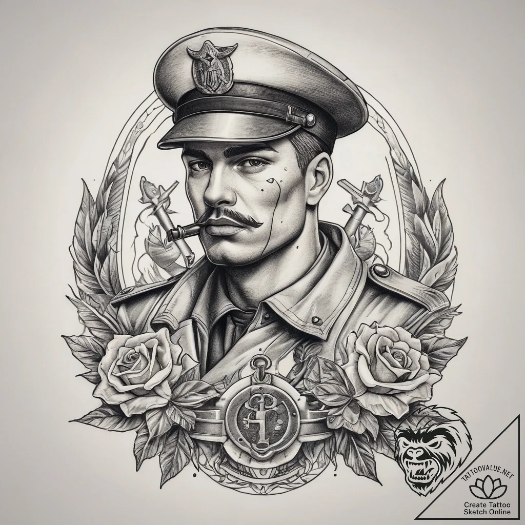Tattoo sketch soldier with a key, tattoo draw... - tattoo sketch (№1757579955_0, 11.09.2025 08:39) — tattoovalue.net