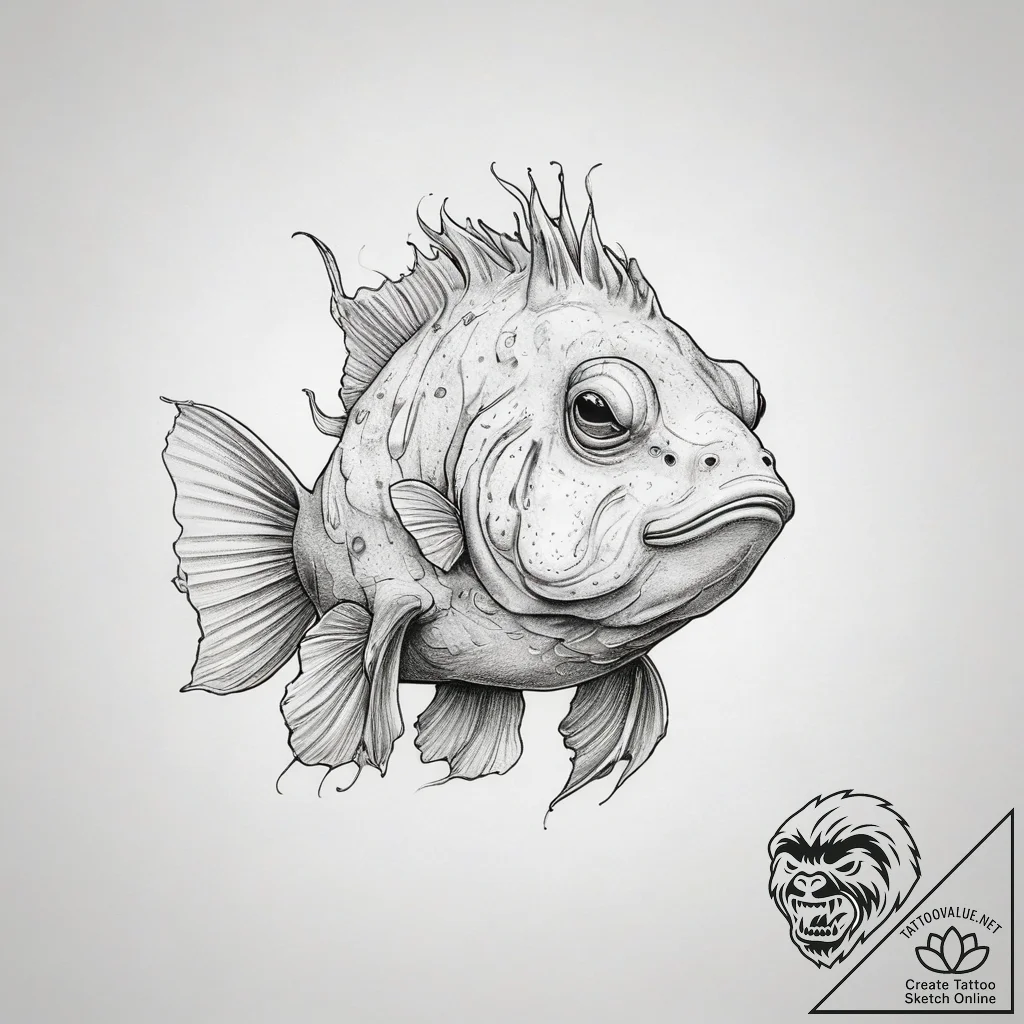 Tattoo sketch frogfish, tattoo line art, on a... - tattoo sketch (№1757580152_0, 11.09.2025 08:42) — tattoovalue.net