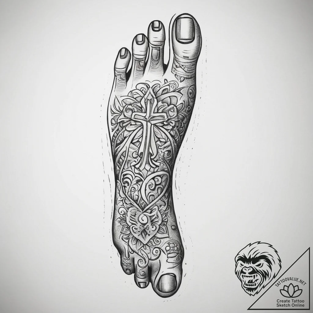Tattoo sketch foot, ink illustration for tatt... - tattoo sketch (№1757580736_0, 11.09.2025 08:52) — tattoovalue.net