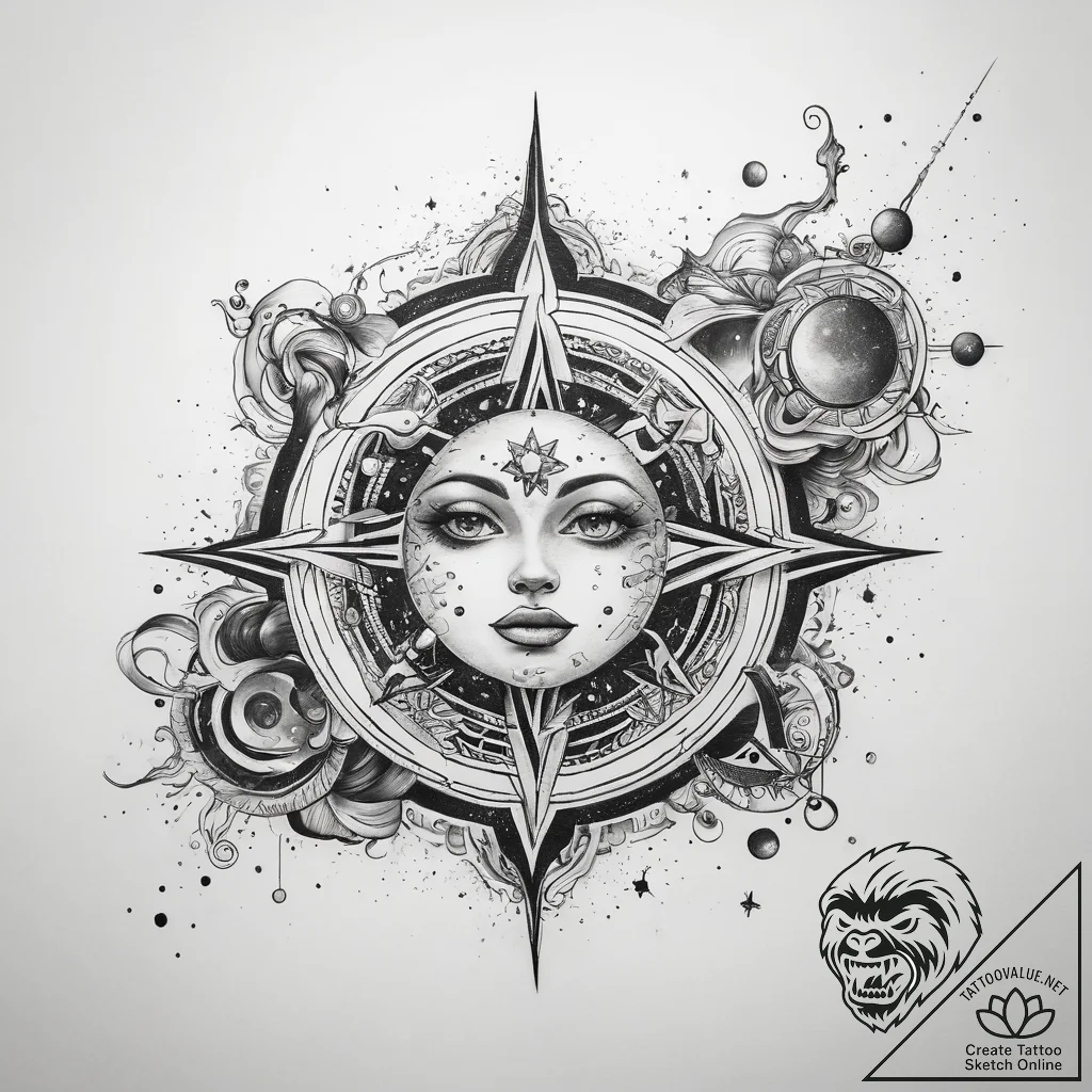 Tattoo sketch cosmic scene - tattoo sketch (№1757581318_0, 11.09.2025 09:01) — tattoovalue.net