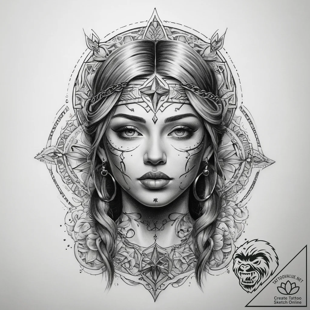 Tattoo sketch blessed portrayal - tattoo sketch (№1757582095_0, 11.09.2025 09:14) — tattoovalue.net