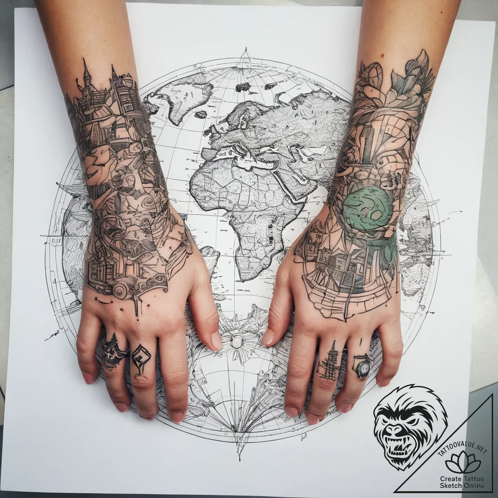 Tattoo sketch hands with a map, artistic tatt... - tattoo sketch (№1757582495_0, 11.09.2025 09:21) — tattoovalue.net