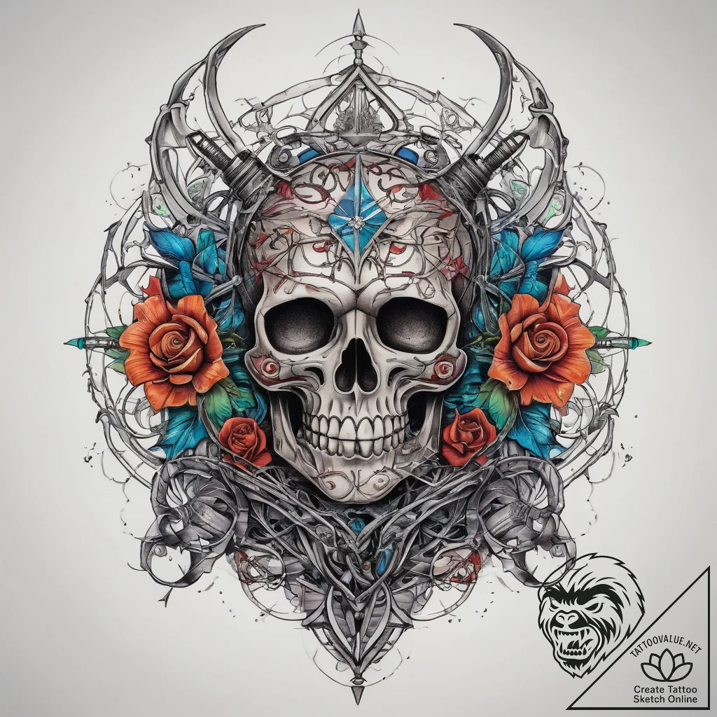 Tattoo sketch череп с колючей проволокой, tat... - tattoo sketch (№1757588343_0, 11.09.2025 10:59) — tattoovalue.net