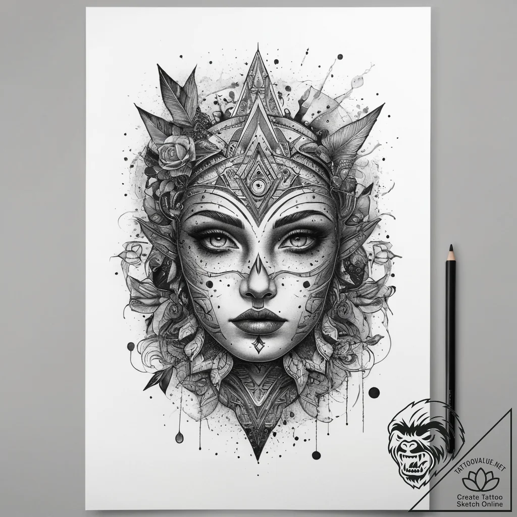 Tattoo sketch cosmic narrative, artistic tatt... - tattoo sketch (№1757589514_0, 11.09.2025 11:18) — tattoovalue.net