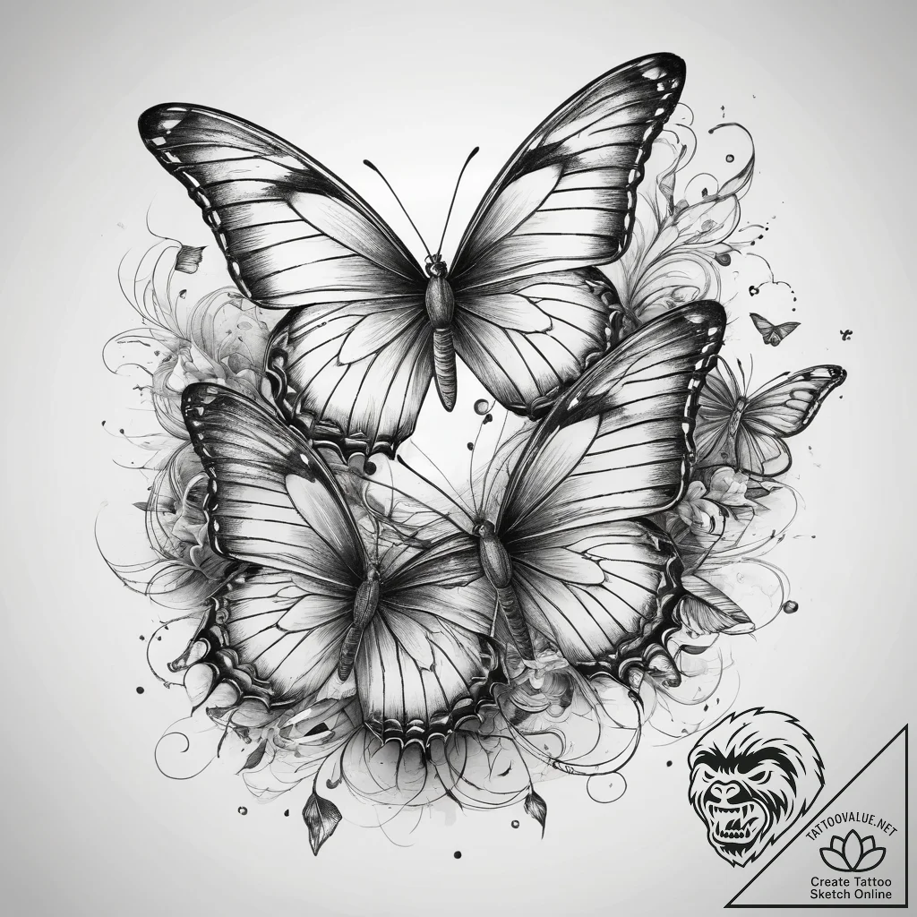 Tattoo sketch узор с бабочками, tattoo drawin... - tattoo sketch (№1757591860_0, 11.09.2025 11:57) — tattoovalue.net