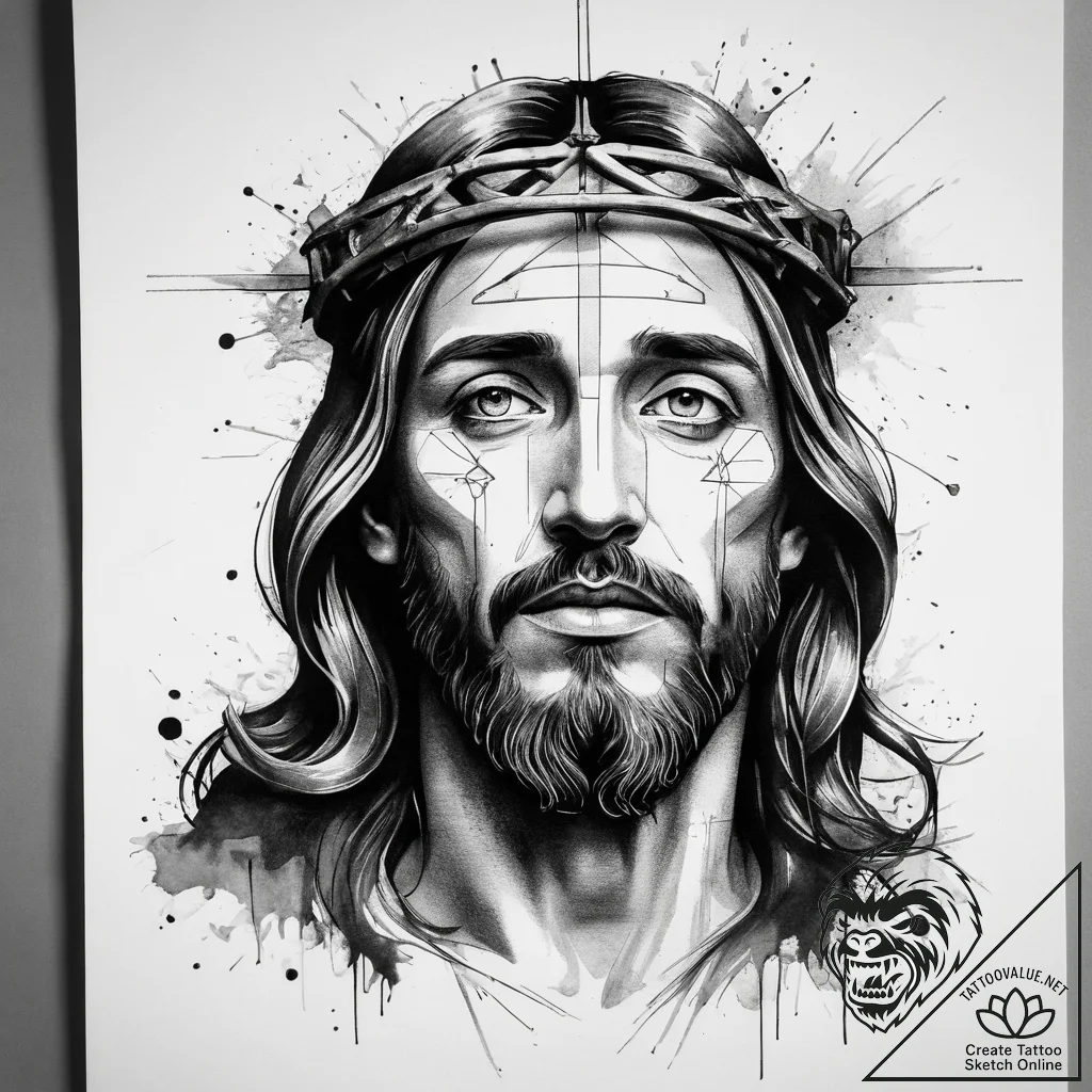 Tattoo sketch jesus christ portrait, concept... - tattoo sketch (№1757593035_0, 11.09.2025 12:17) — tattoovalue.net